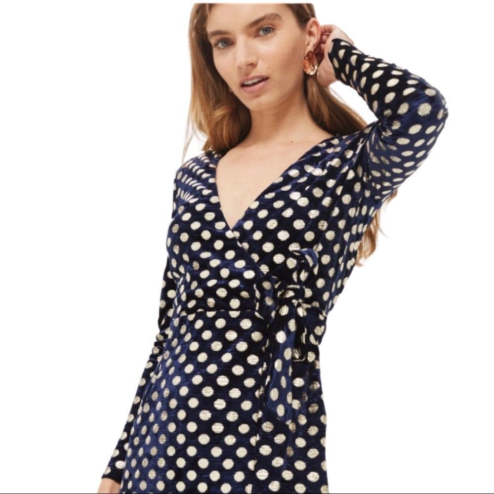 Topshop Velvet Polka Dot Wrap Mini Dress